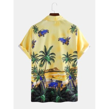 Camisa Masculina Casual Manga Curta Com Estampa Floral de Palmeira Bevelie
