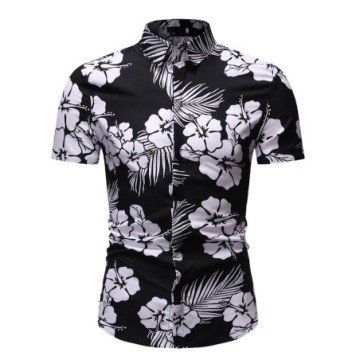 Camisa Masculina Casual de Férias Manga Curta Ajustada Verão Floral