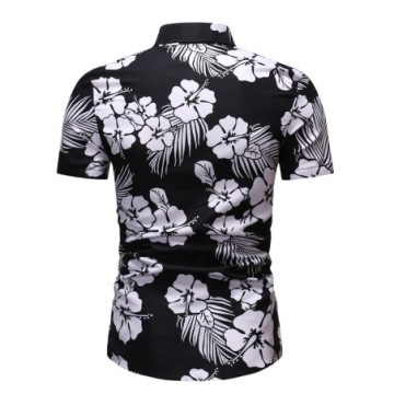 Camisa Masculina Casual de Férias Manga Curta Ajustada Verão Floral Bevelie