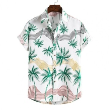 Camisa Havaiana Masculina Casual Listrada Com Estampa de Árvore Bevelie