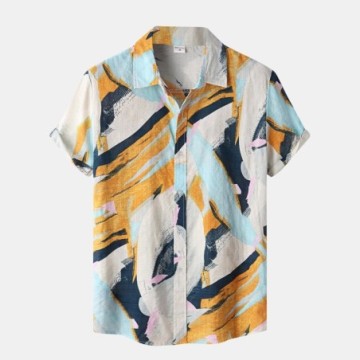 Camisa Masculina Havaiana Floral Moderna Com Impressão a Tinta