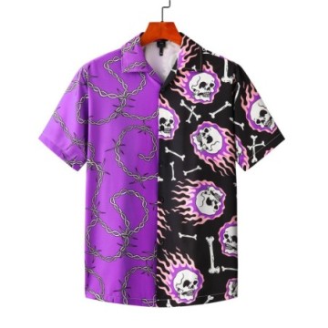 Camisa Havaina Descontraída Com Estampa Relâmpago Manga Curta Floral Verão